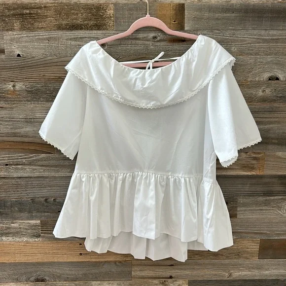 Harshman Amoret Peplum Blouse in White Size XS 100% Cotton NWT - Picture 2 of 11
